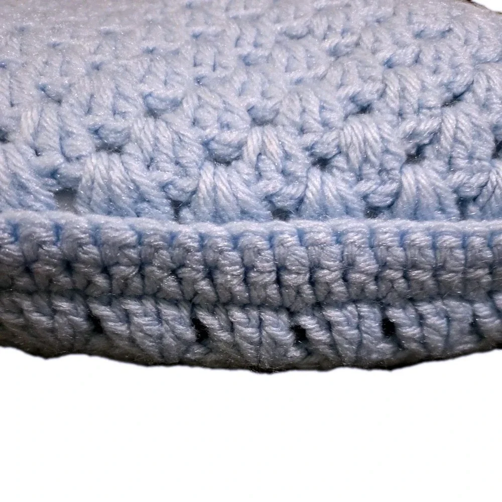 Small Crocheted Handmade Throw Pillow Light Blue 12x13 Inch‎